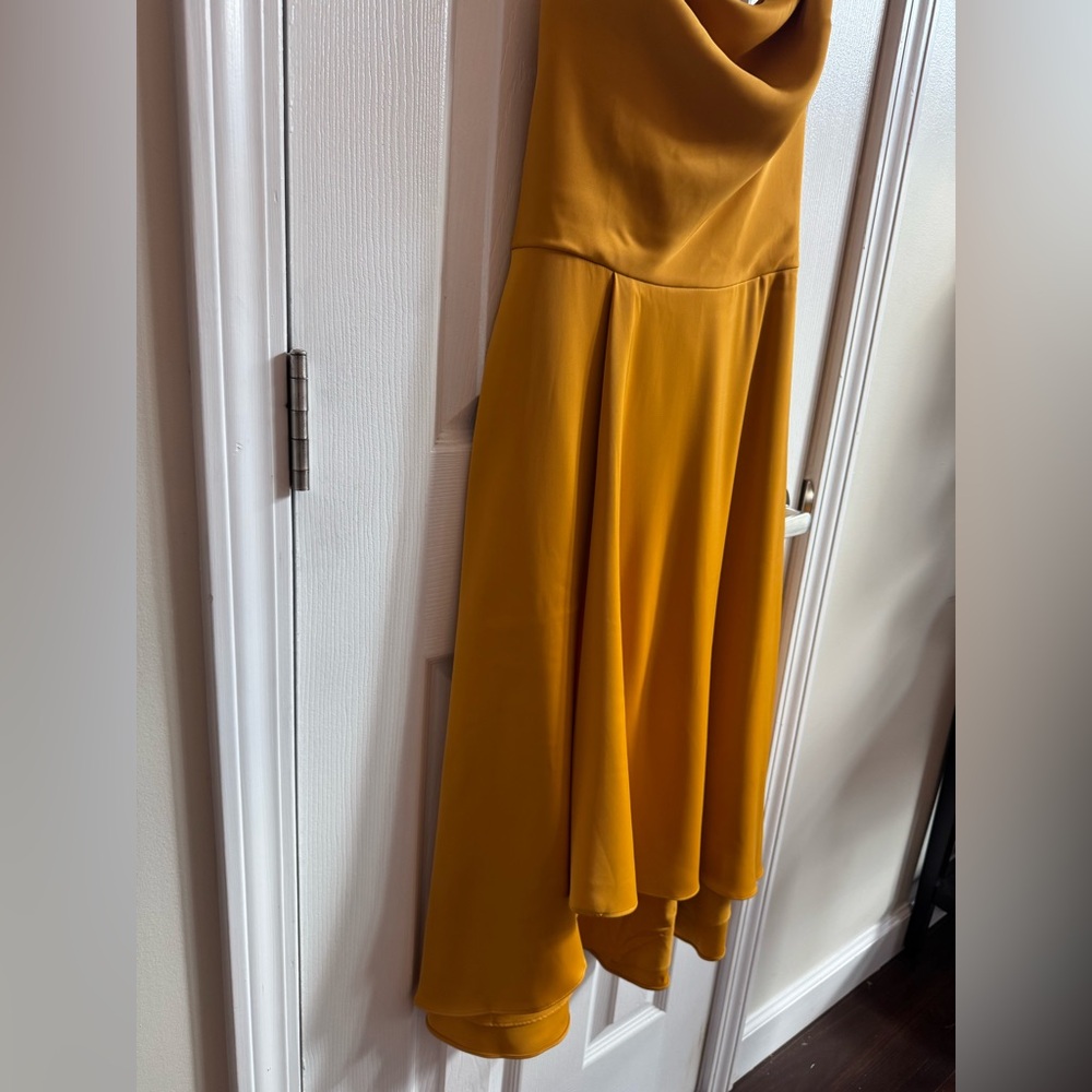 AIDAN MATTOX Yellow Satin Cowl Neck High Low Dress Size 12 - Picture 5 of 7